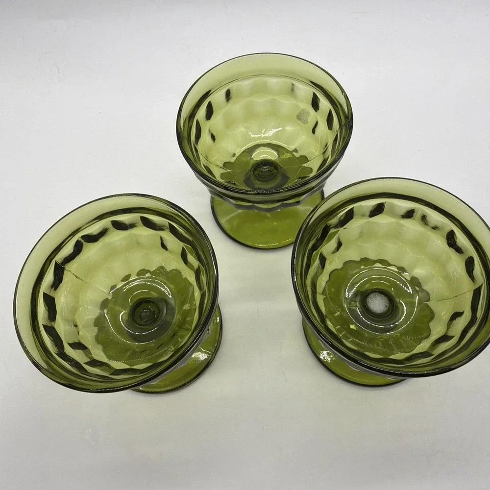 VTG Indiana Glass Colony Whitehall Avacado Green Sherbet/Dessert Dish. Set Of 3.